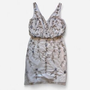 Adrianna Papell Studio Beaded Mini Dress Blue Cocktail Sleeveless 2 XS S Formal